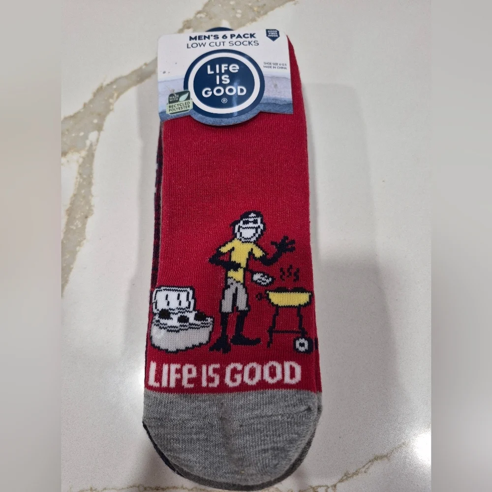 Life Is Good Men's Low Cut Socks - Gray, Blue, and Red